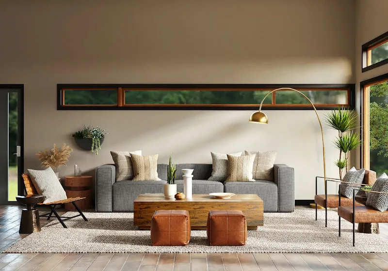 Grand sofa sectionnel gris dans un salon