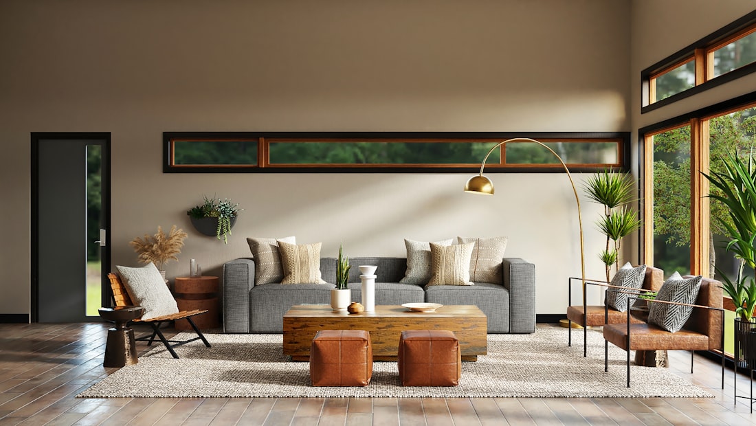 Sofa sectionnel gris dans un salon moderne