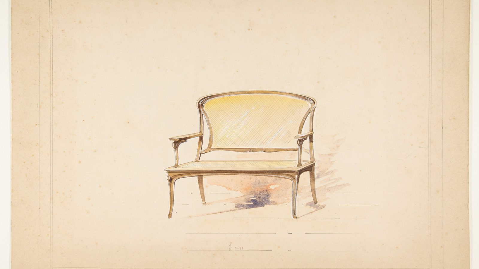 Esquisse ancienne de causeuse en bois