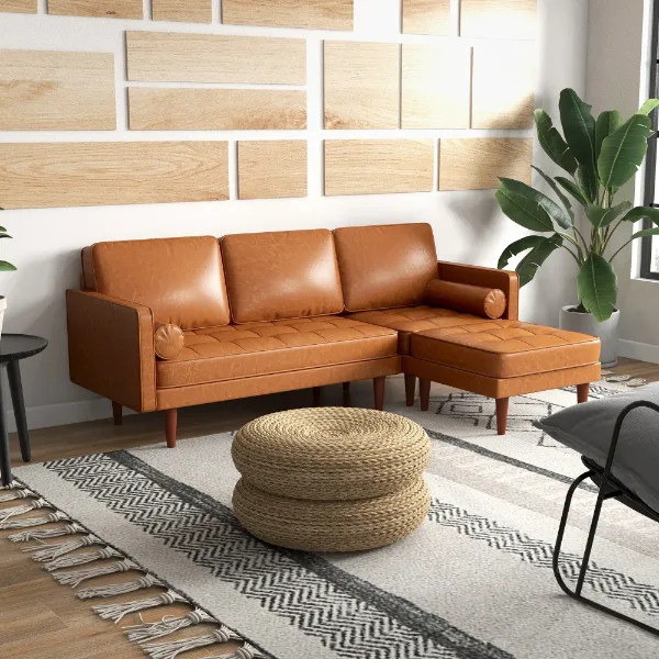 Sectionnel en similicuir avec pouf HOMCOM – Aosom Canada
